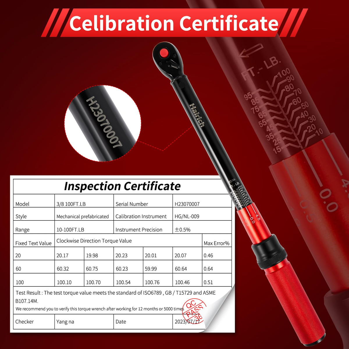Hairich 3/8 inch torque wrench 72-tooth ratchet in action.
