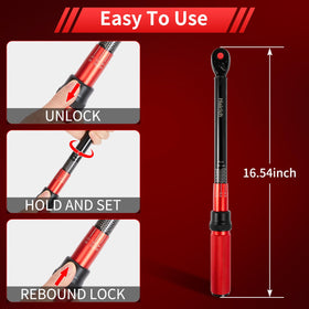 Hairich 3/8 inch torque wrench aluminum handle offers comfortable grip.