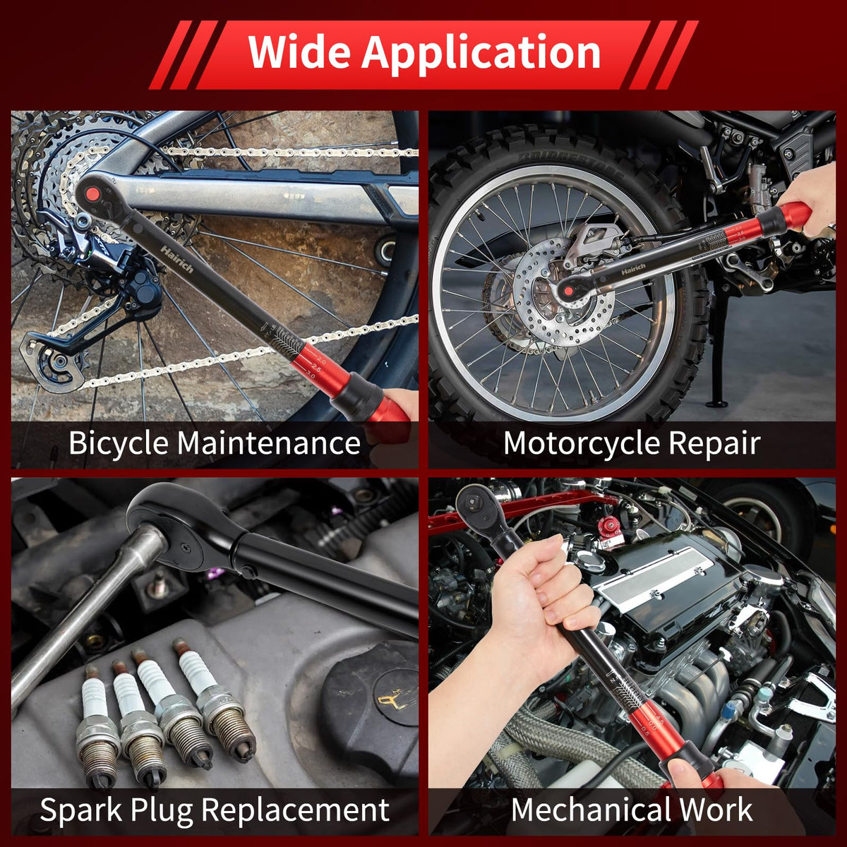 Hairich 3/8 inch torque wrench bidirectional drive for versatile tightening.
