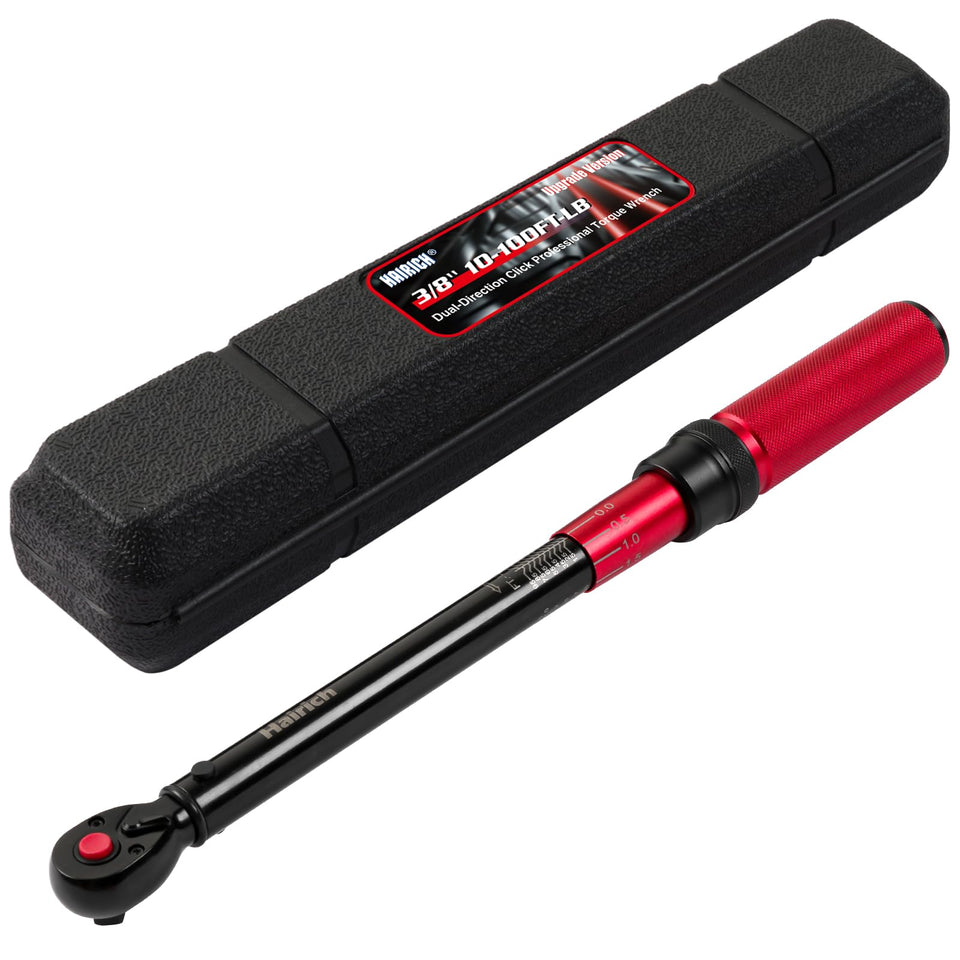 Hairich 3/8 inch torque wrench body with sleek black-red finish for precise tightening.
