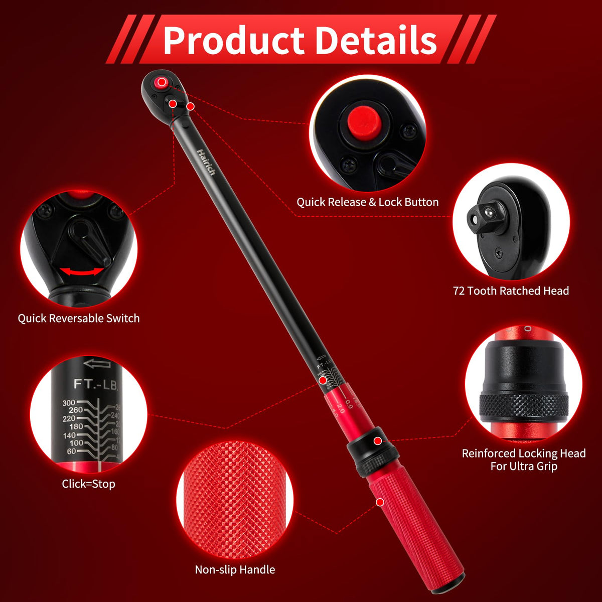 Hairich torque wrench dual-range dials enable easy unit conversion.