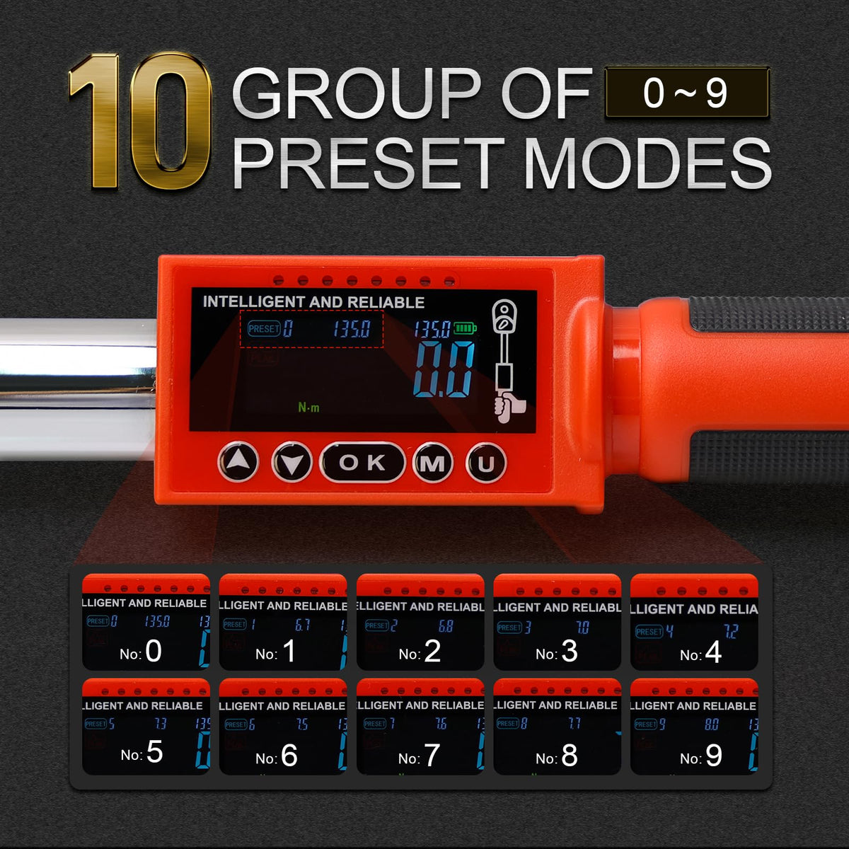 Hairich torque wrench buzzer and LED indicator alert when target torque is reached.