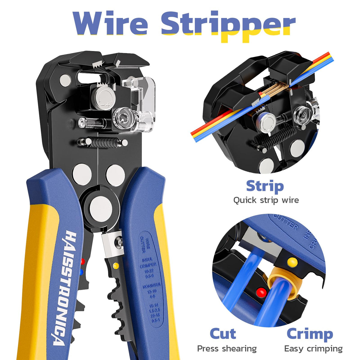 haisstronica awg22-10 crimper ensures tidy connections for insulated wires.