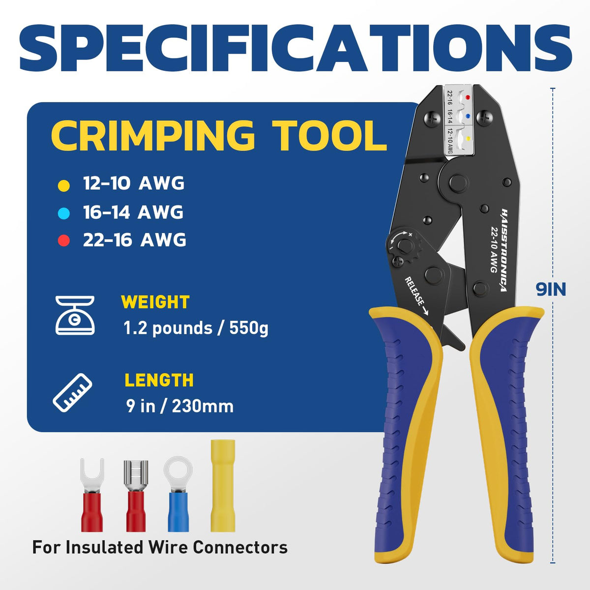 haisstronica tool featuring color-coded jaws for easy connector identification.