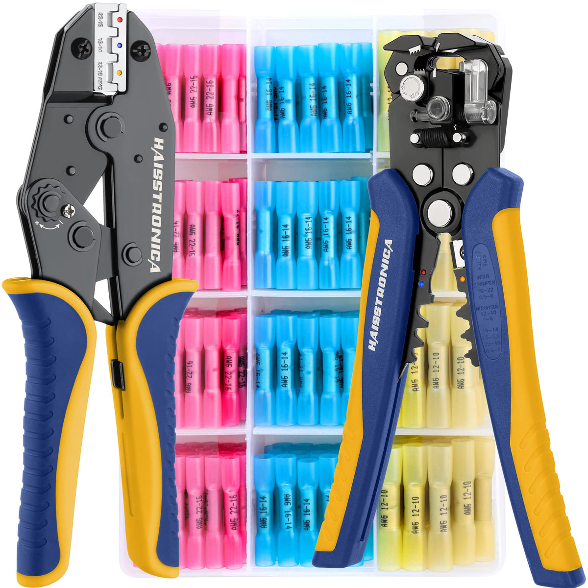 haisstronica crimping tool with heat shrink set for precise crimps and secure connections