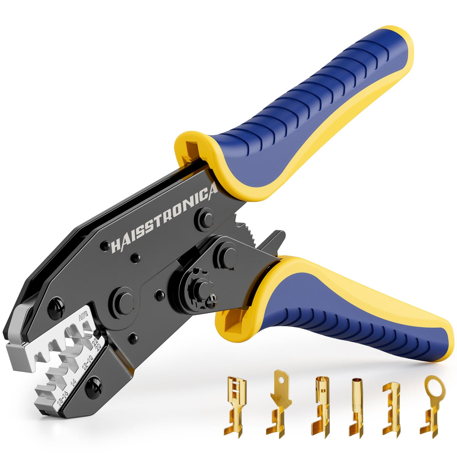 Haisstronica crimping tool for non-insulated open-barrel terminals with precise jaws