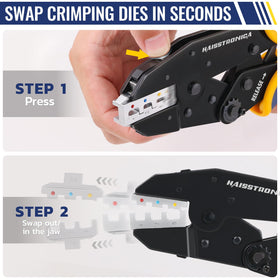 haisstronica crimping tool shown with ratcheting mechanism for precise crimps