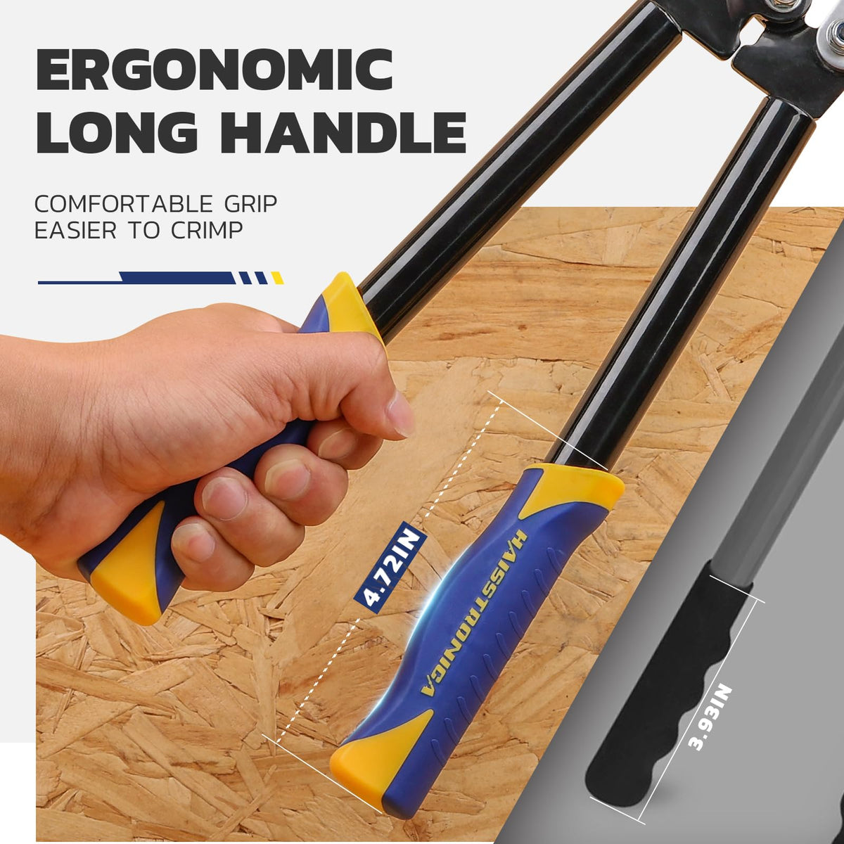 haisstronica extended-handle crimping tool provides extra leverage