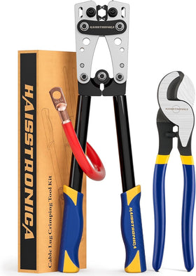 haisstronica heavy-duty crimping tool with extended handle for easier battery lug work