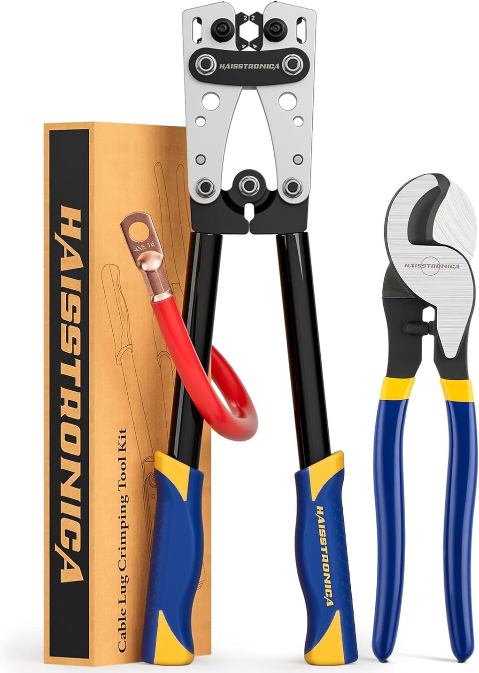 haisstronica heavy-duty crimping tool with extended handle for easier battery lug work