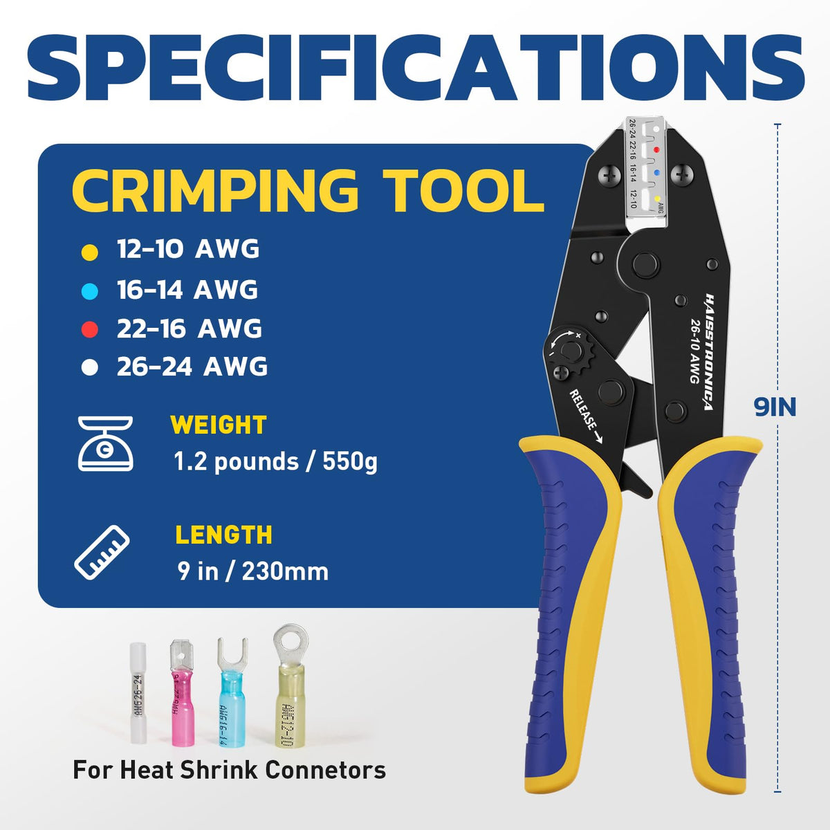 haisstronica HS-8327 ratcheting mechanism enables smooth, reliable crimps.