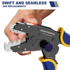 Haisstronica quick mold replacement demonstrated for faster, secure crimps.