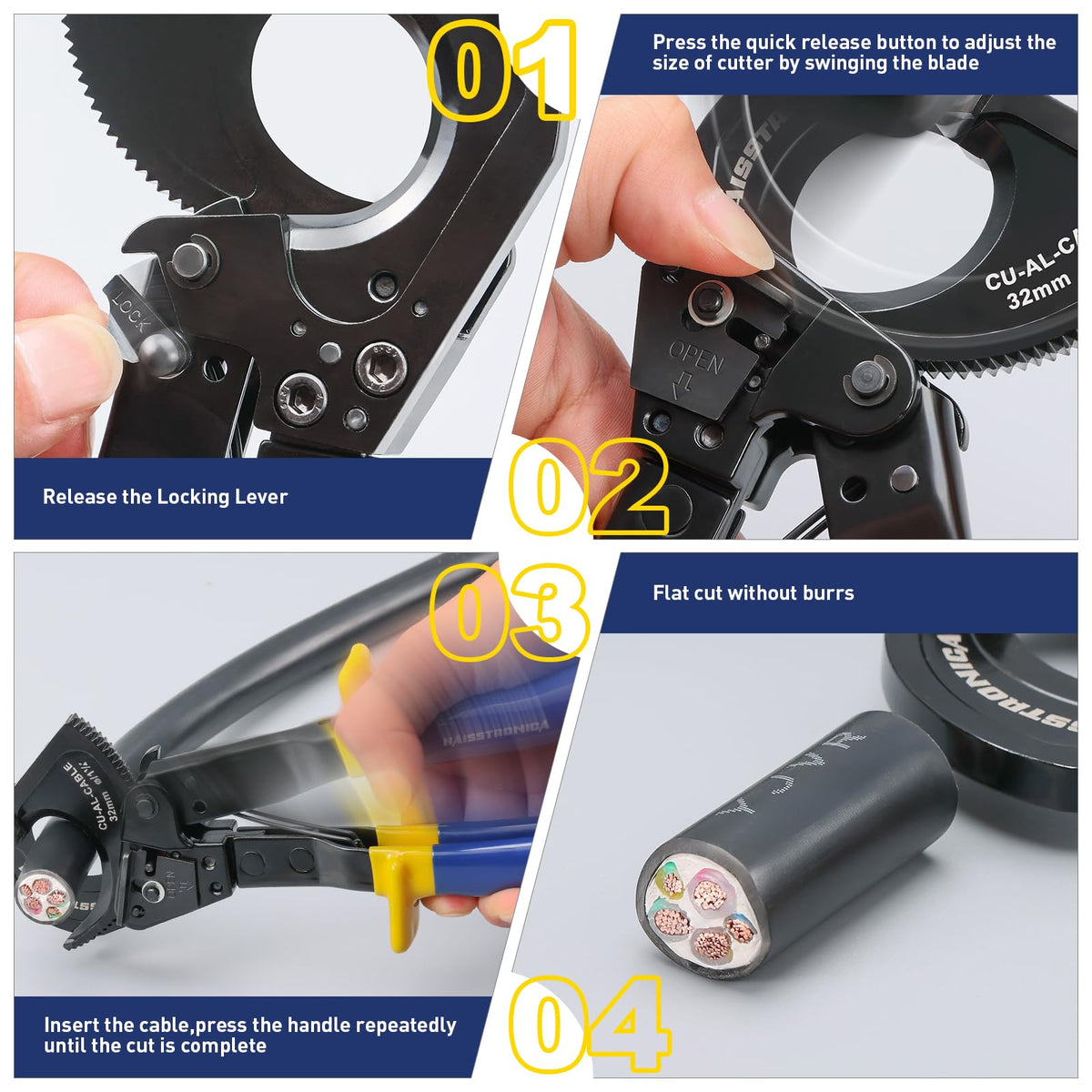 haisstronica ratchet cable cutters reinforced durable construction