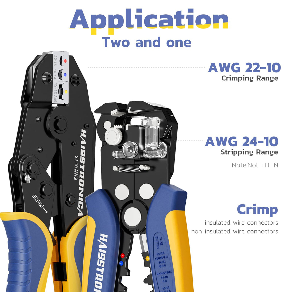 haisstronica ratchet crimping tool provides consistent pressure for insulated connectors.
