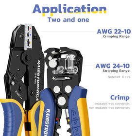 haisstronica ratchet crimping tool provides consistent pressure for insulated connectors.