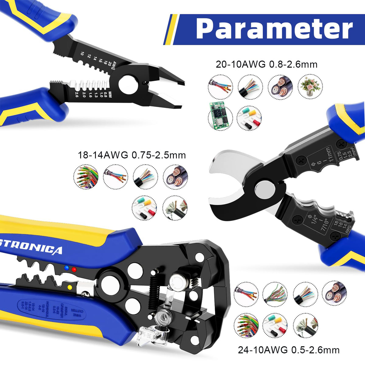 haisstronica wire stripper close-up showing durable heat-treated blades for lasting sharpness.