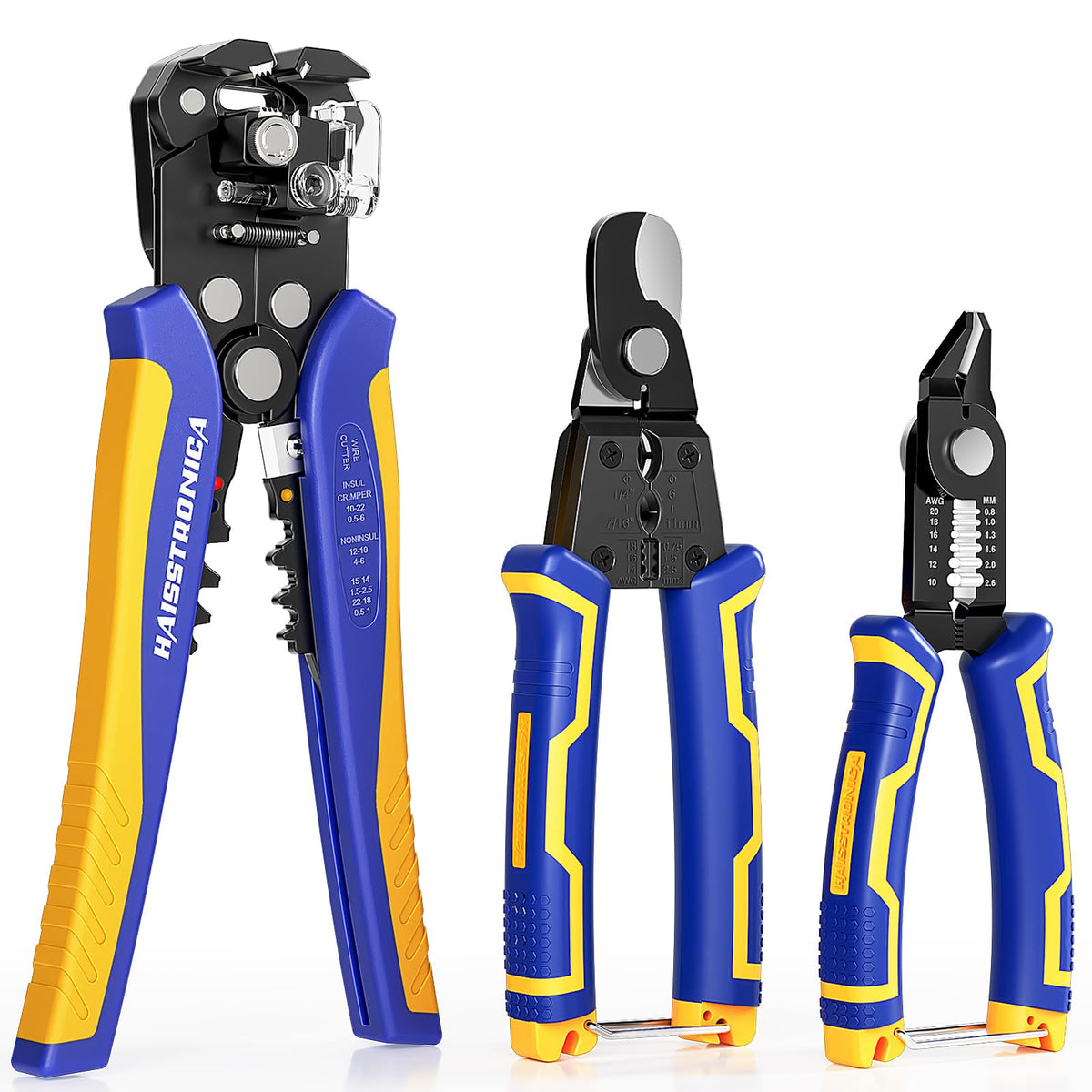 haisstronica wire stripper 3-pack with automatic adjustment for fast, neat stripping.