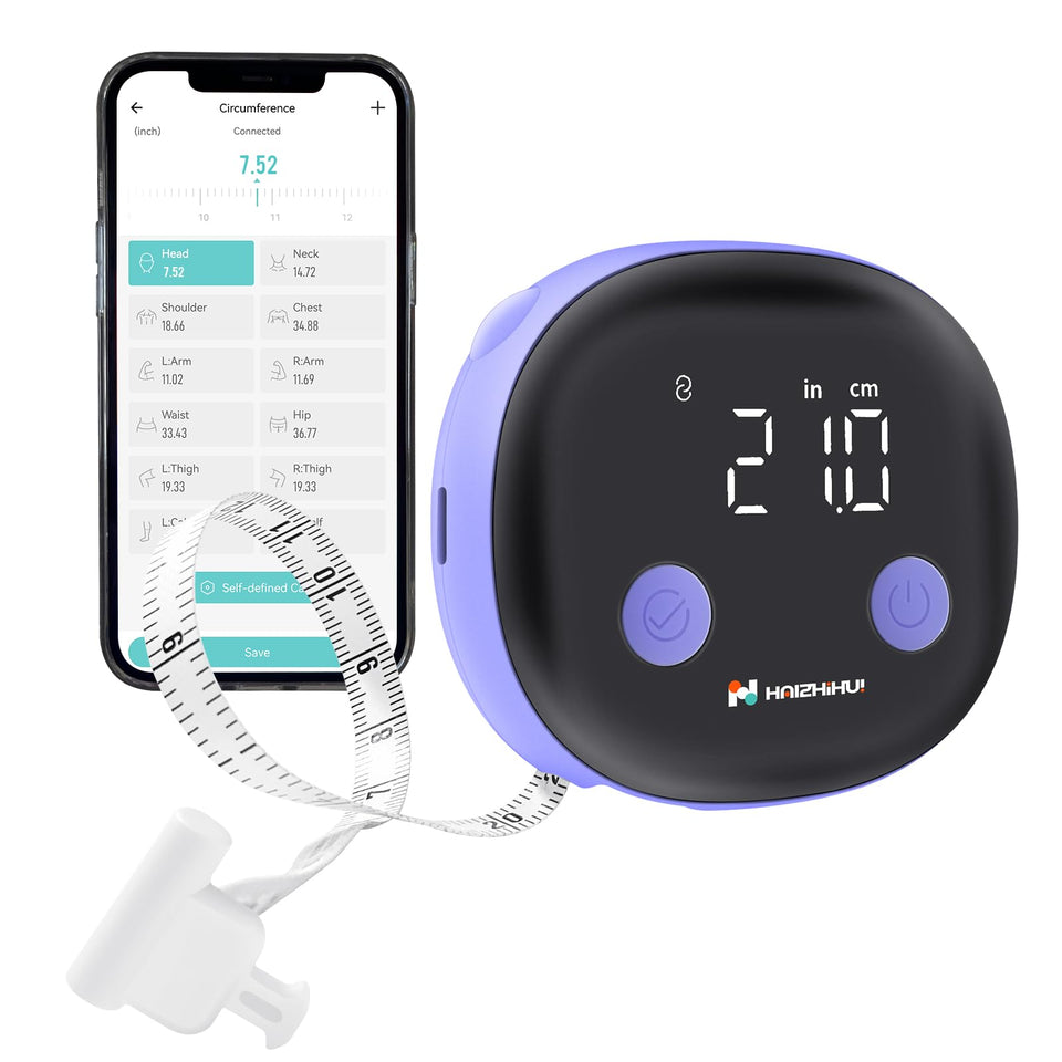 HAIZHIHUI Fitdays smart tape measure front view shows precise body measurements for tracking progress