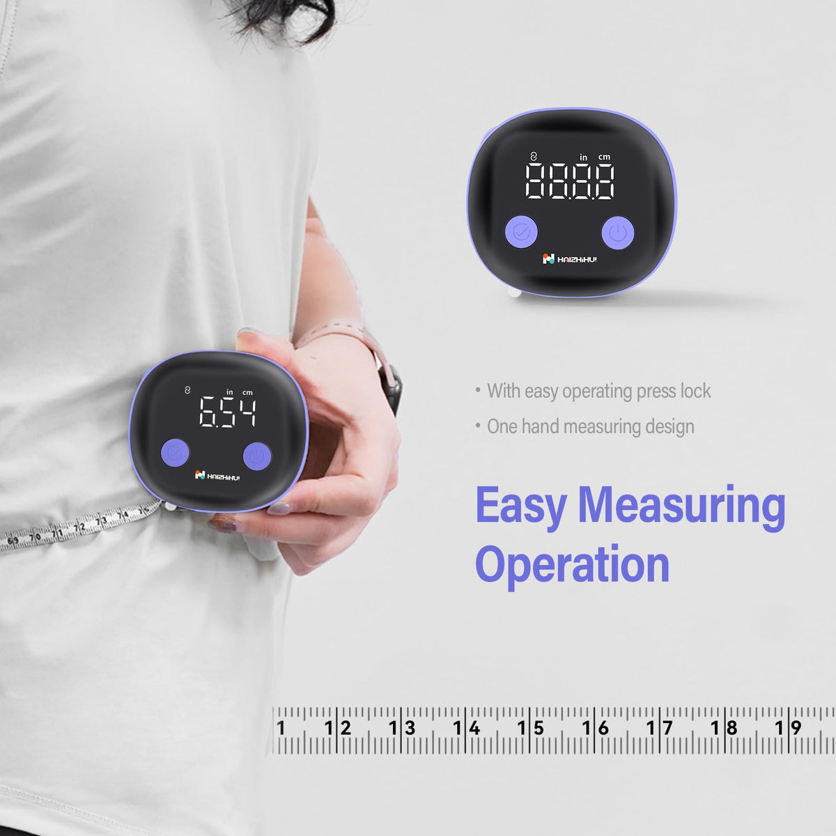HAIZHIHUI Fitdays purple side view highlights retractable hook for self-measurement