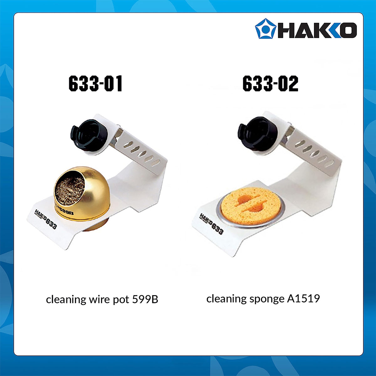 Hakko 633-01 compact stand design saves bench space and improves workflow.
