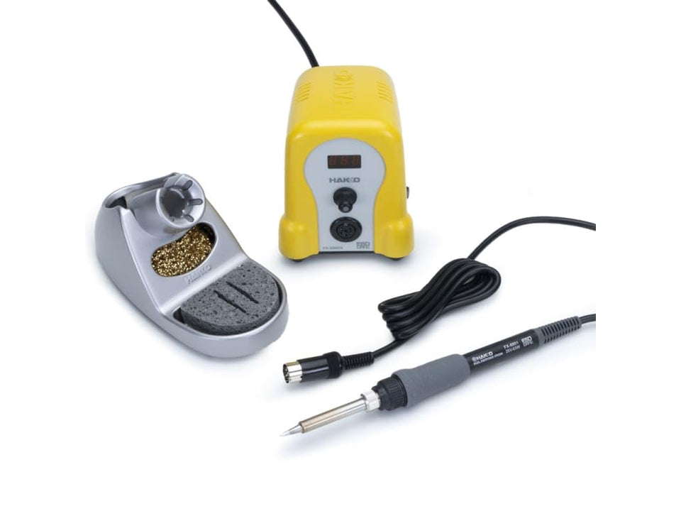 Hakko FX888DX-010YW digital soldering station with rotary encoder, yellow housing, precise temperature control for delicate electronics