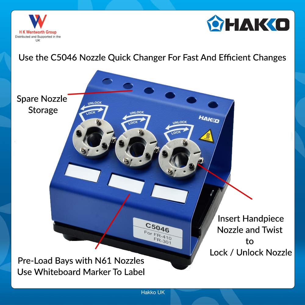 Hakko N61-08 plated desoldering nozzle surface reduces solder surface tension for smoother flow