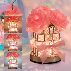 HAKSEIFA Rose Flower Lamp base on a nightstand provides soft ambience for evenings.