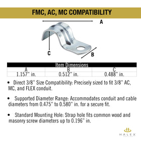 Halex UL-listed conduit strap for code-compliant FMC/AC/MC installations.