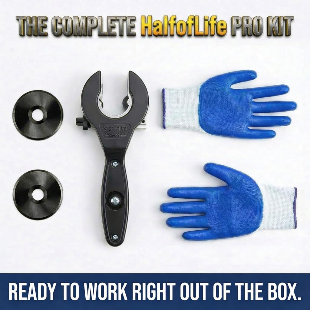 HalfofLife ratcheting pipe cutter lightweight aluminum body for easy transport.