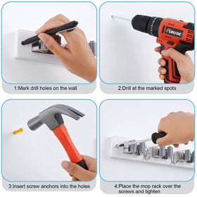 HALFTRY broom and mop hanger reducing clutter in utility areas