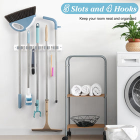 HALFTRY wall-mount broom organizer with included drywall anchors and screws for easy setup