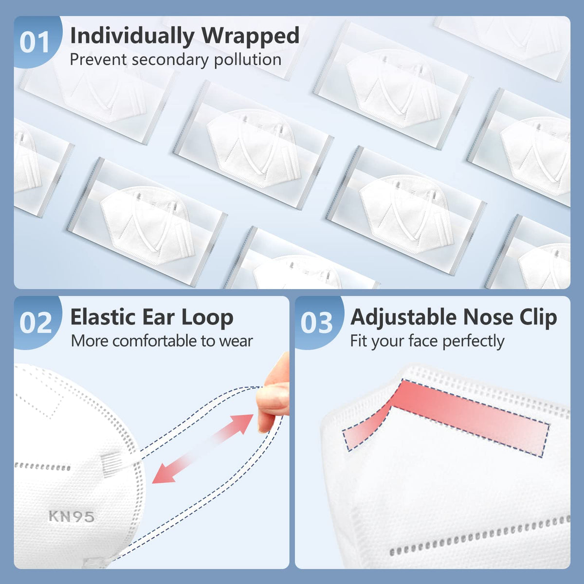 HALIDODO KN95 mask featuring large elastic ear loops for comfort