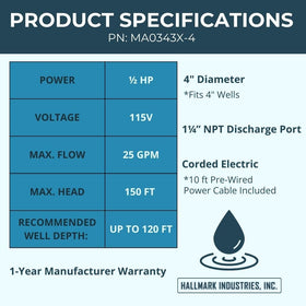 Hallmark MA0343X-4 stainless steel casing resisting corrosion and wear.