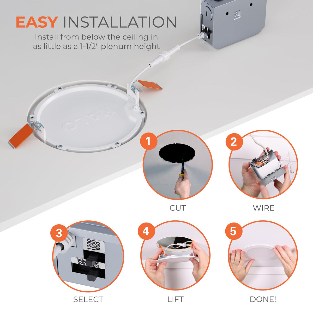 HALO HLB6LSFS5-6PK selectable color temperature for warm to daylight ambiance.