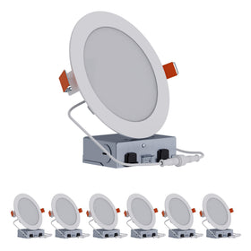 HALO HLB6LSFS5-6PK ultra-slim 6-inch LED recessed light fits tight ceilings and blends with the ceiling line.