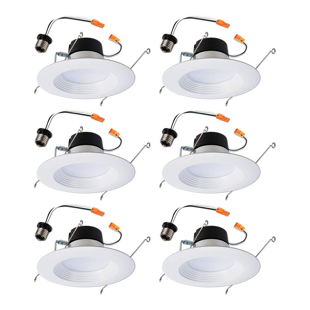 Halo LT 6in recessed light with white trim for bright, even room illumination.