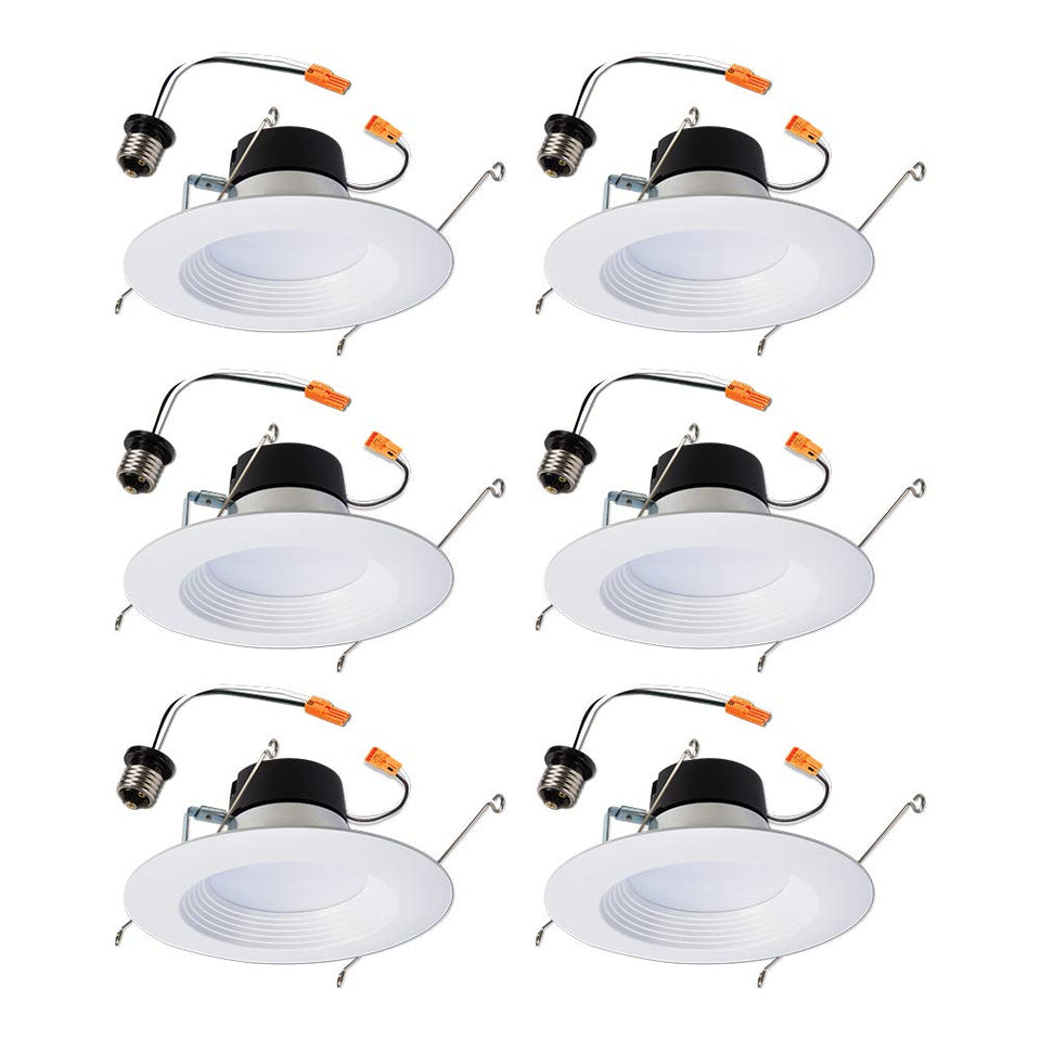 Halo LT 6in recessed light with white trim for bright, even room illumination.