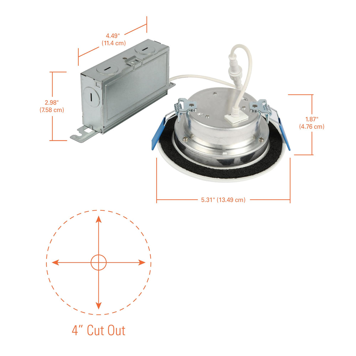 HALO LT4 dimmable with phase-cut dimmer for adjustable brightness.