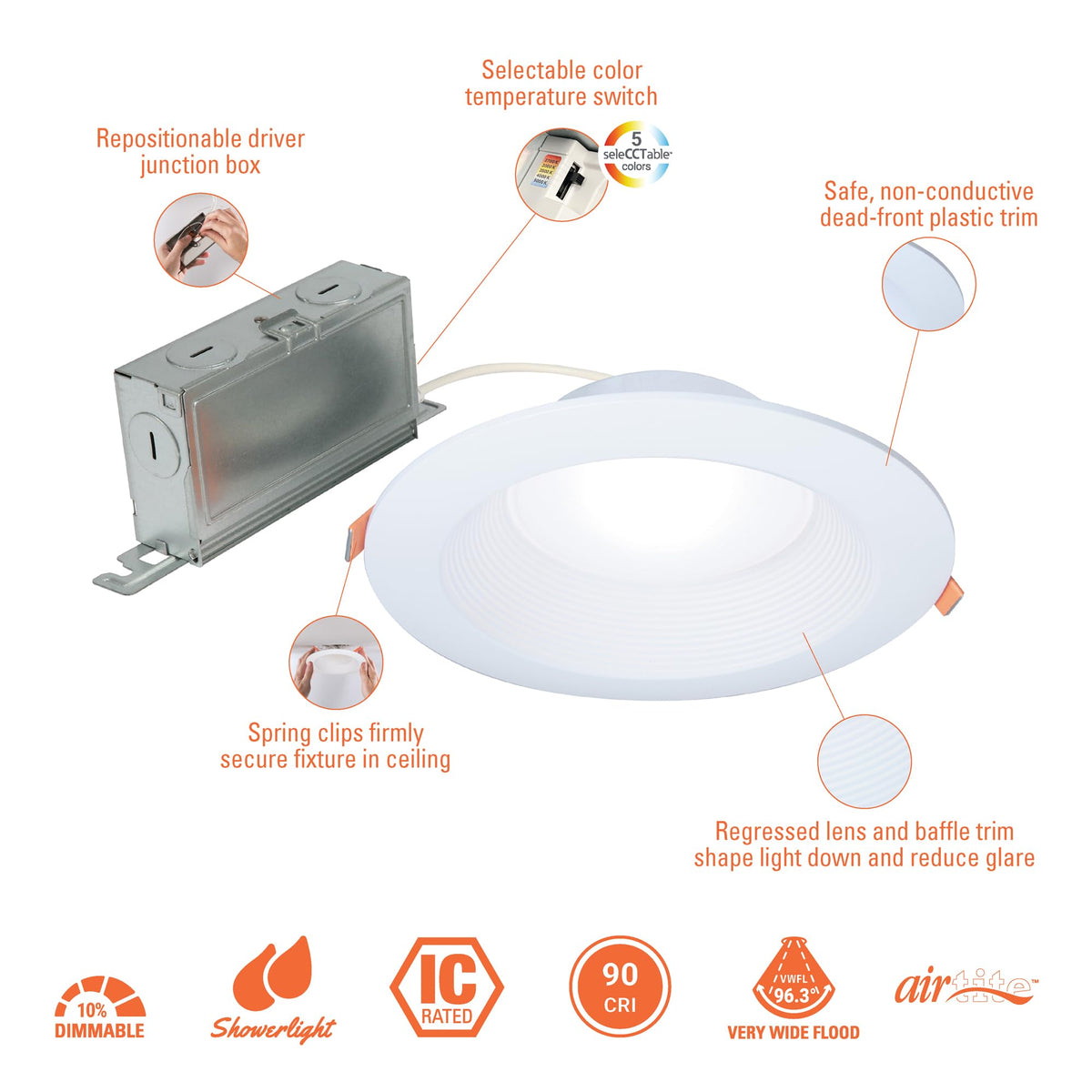 HALO LTC608FS5B selectable color temperature from warm to daylight