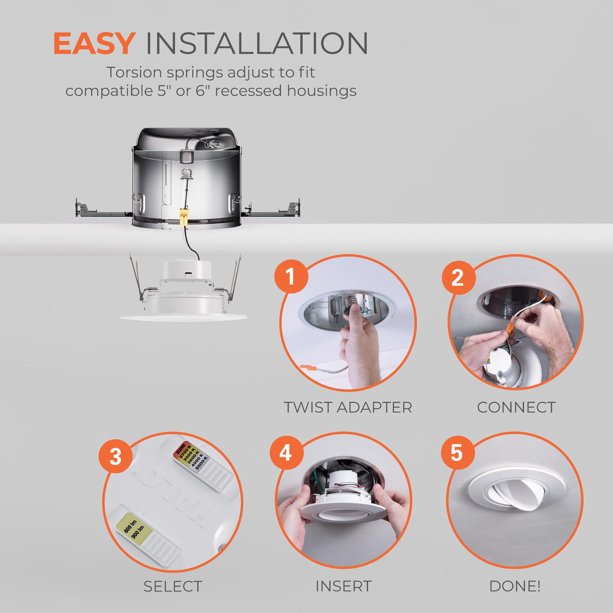 HALO RA 6-inch selectable-color-temperature range creates warm to cool atmospheres.