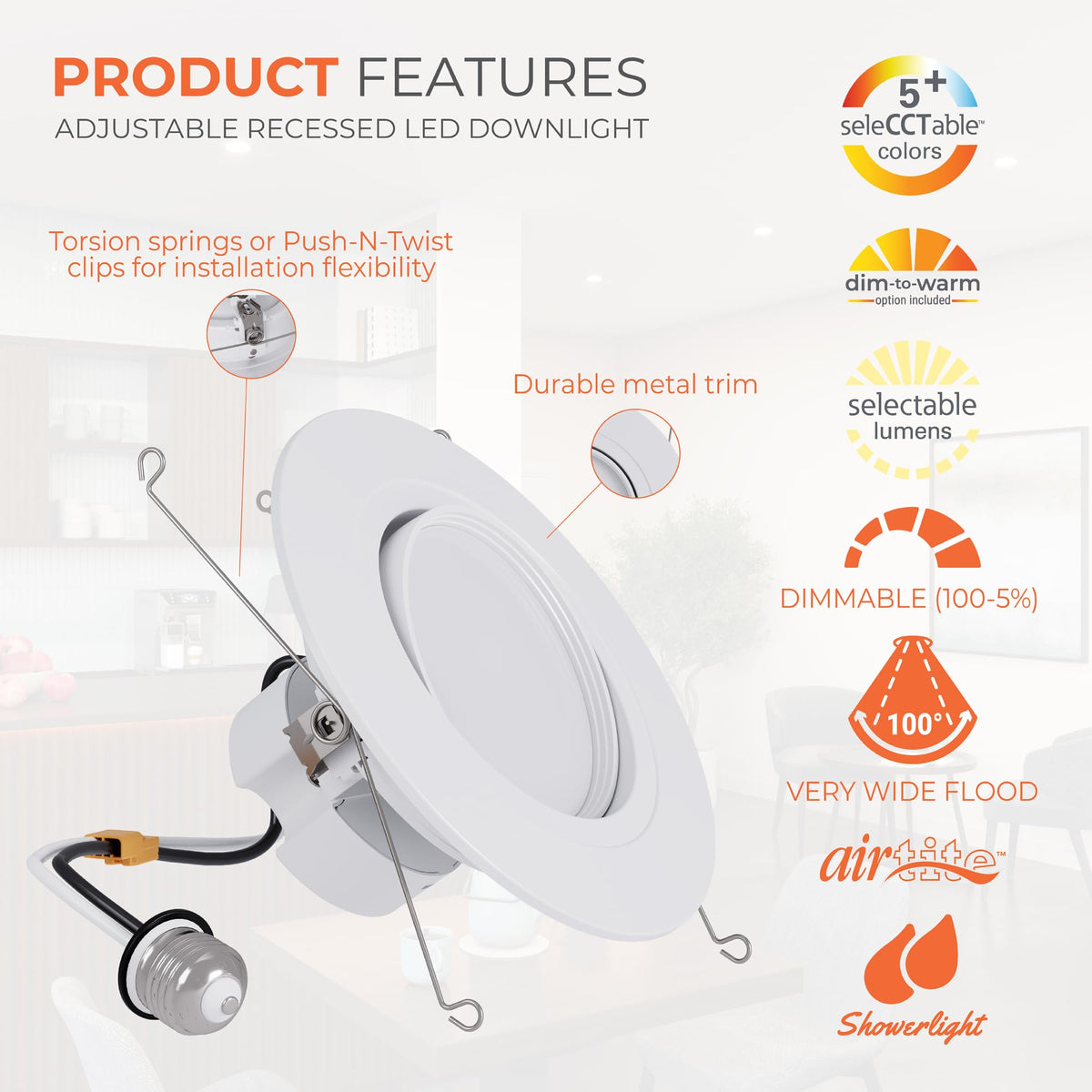 HALO RA 6-inch tilt and rotation enable flexible ceiling lighting across spaces.