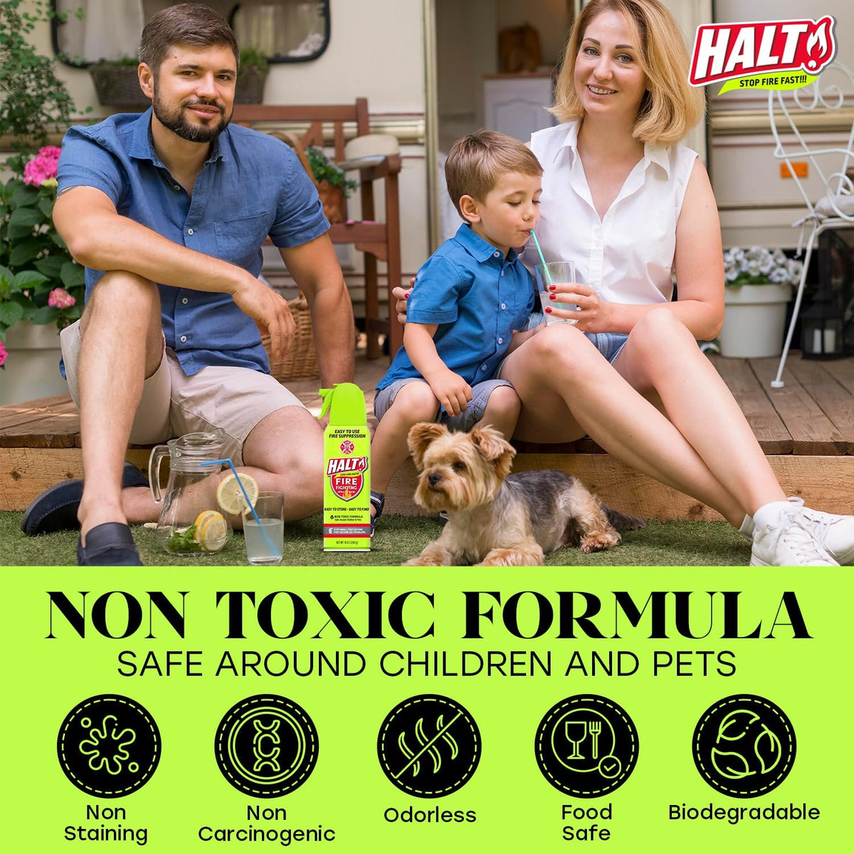 HALT! spray leaves no sticky residue and wipes clean after use.