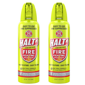HALT! fire safety spray in compact design for quick emergency access.