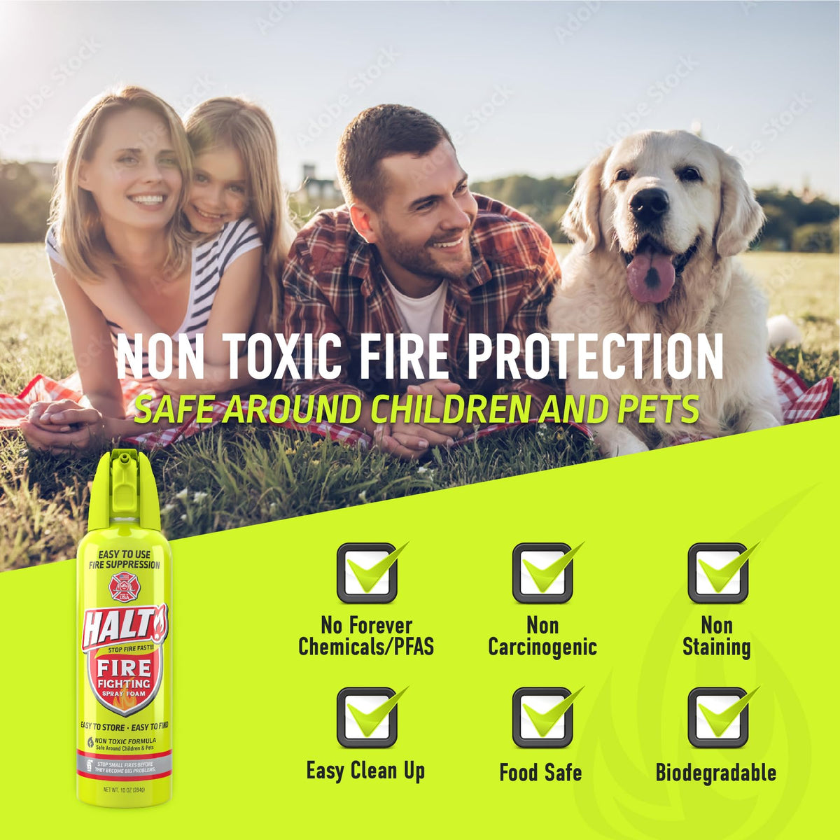 HALT! PFAS-free, non-toxic formula supports safer home use.