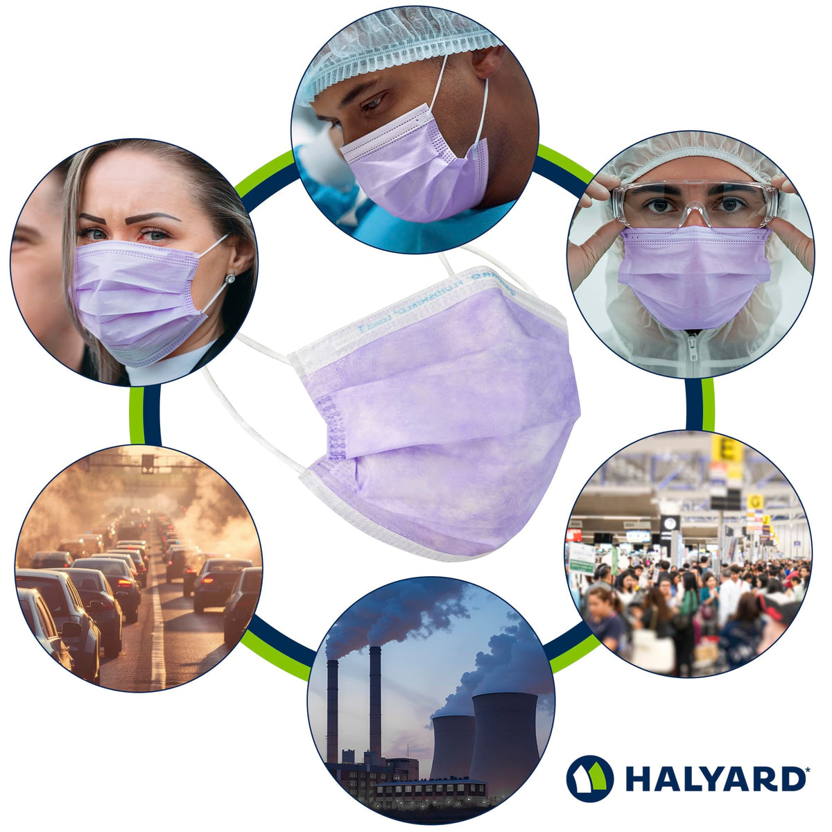 HALYARD FluidShield 1 lavender earloops closeup for gentle, secure fit