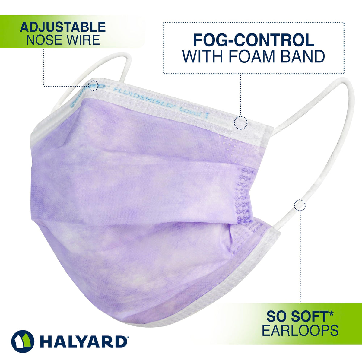 HALYARD FluidShield 1 lavender inner lining closeup highlighting SO SOFT fabric