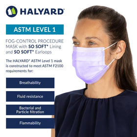 HALYARD FluidShield 1 lavender side profile mask shown for ergonomic fit