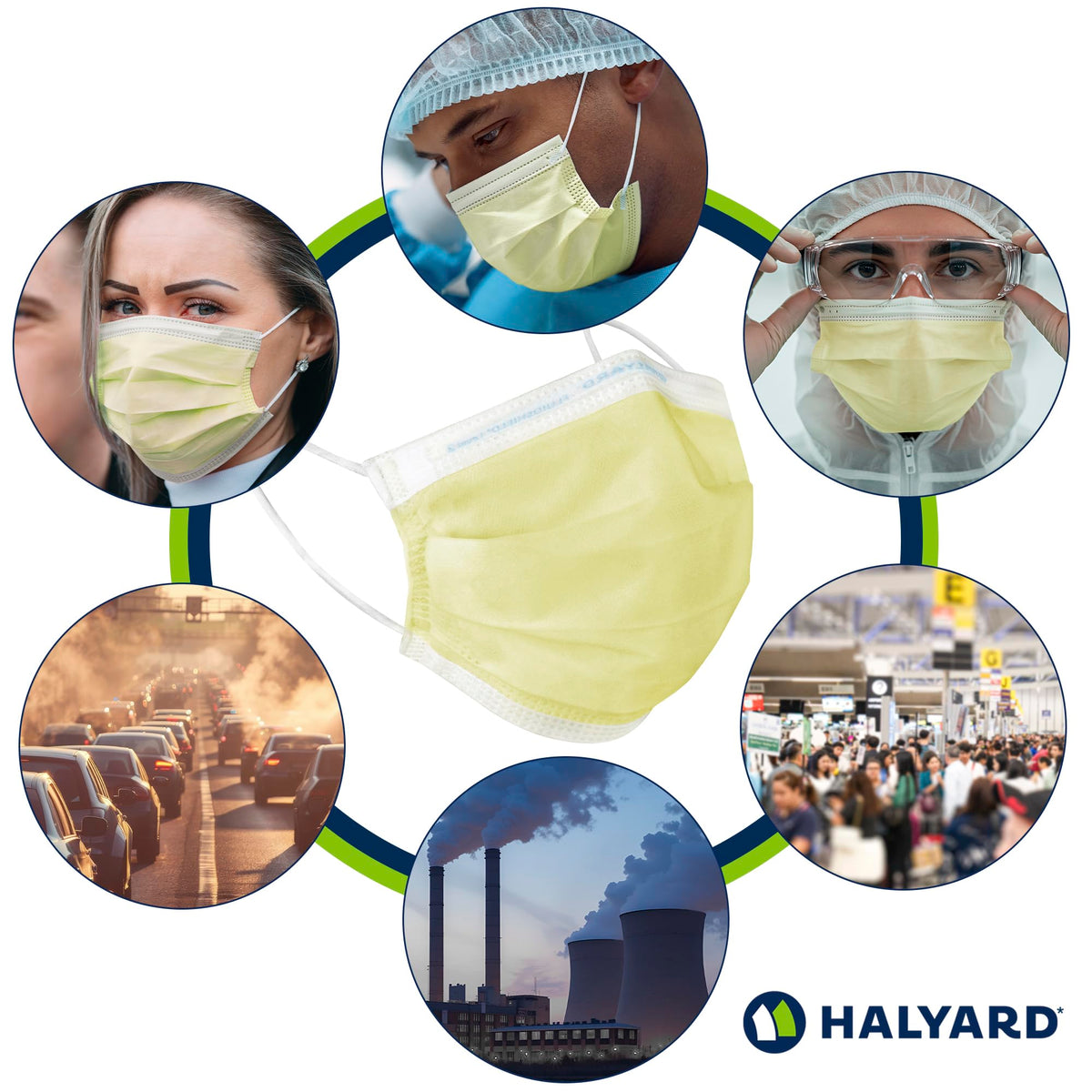 HALYARD FLUIDSHIELD 1 packaging image emphasizes box of 50 masks.