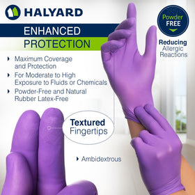 HALYARD Purple Nitrile Dental Gloves box back shows size and count