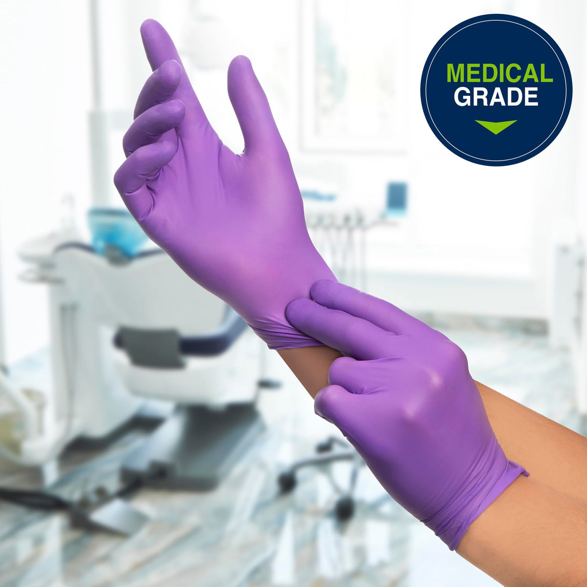HALYARD Purple Nitrile Dental Gloves on hand during exam